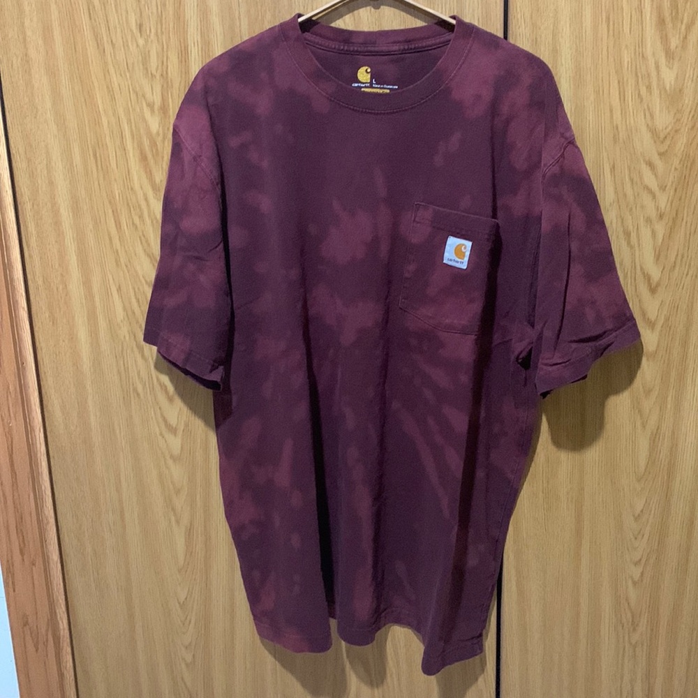 Bleach Dyed Carhartt Maroon Pocket T Shirt Size L
